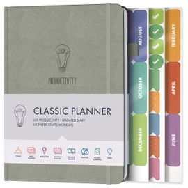 Daily Planner & appointment diary - Gratitude journal, wellness journal & Undated weekly planners and organisers - Desk journals for women & men - LUX Productivity Classic (Pearl Grey)