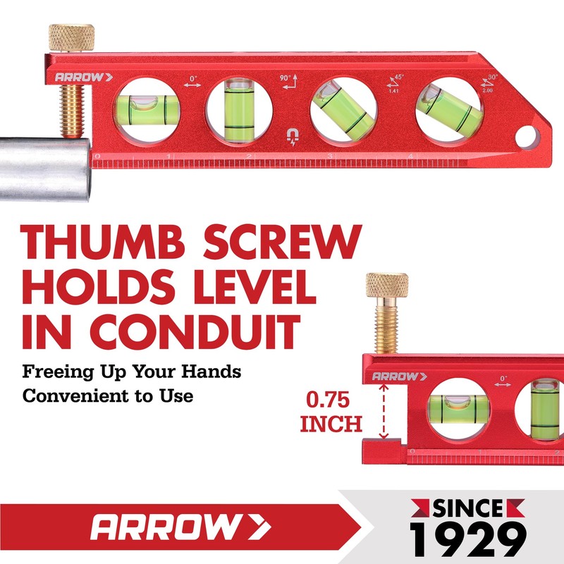 ARROW 6.3-Inch Torpedo Level, Magnetic Leveler with 0°/30°/45°/90° Bubbles, Top-view