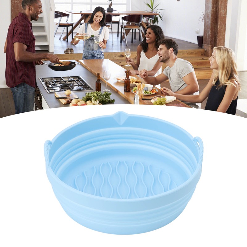 Silicone Air Cooker Pot Round Folded Blue Fryer Liner Tray