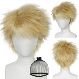 Short Blonde Wig Men Blonde Cosplay Wigs with Bangs Anime Costume