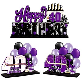 LINGTEER Happy 40th Birthday Purple Acrylic Table Topper Centerpieces Set - Cheers to Forty Years Old Birthday 40th Bday Party Gift Decorations.
