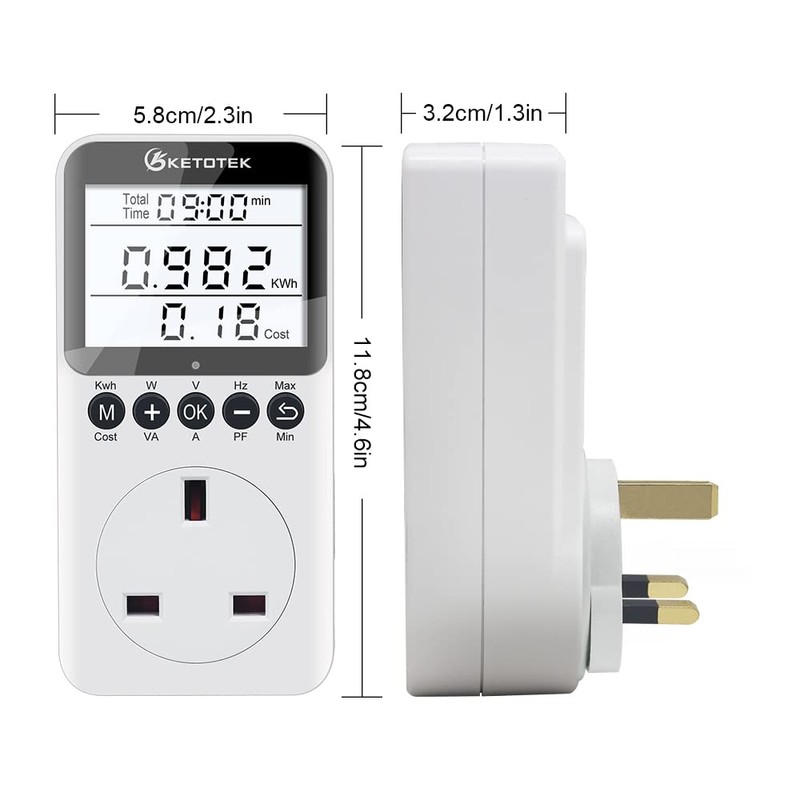 KETOTEK Electricity Usage Monitor with Backlight Power Meter UK Plug
