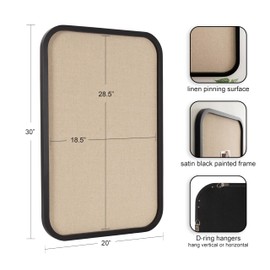 Kate and Laurel Hutton Transitional Wall Pinboard, 20 x 30, Black, Modern Rounded Rectangle Wall Organizer for Use as Cork Board, Vision Board, or Bulletin Board