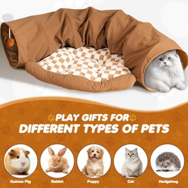 WEEKSUN Bunny Tunnel Bed, Collapsible Tunnel Tubes,Bunny Toys with Removable Mat, Guinea Pig Houses and Hideouts, for Cats Kittens Rabbits Guinea Pigs Kitty