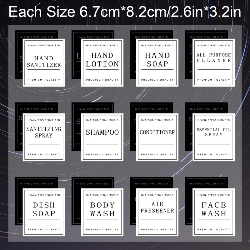 Vanyibro 24 PCS Waterproof Labels for Bottles,Dispenser Label Stickers, Removable