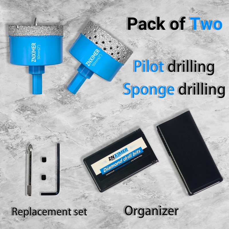 ZNXIMER Diamond Hole Saw Drill Bits - 2pcs 2" Diamond