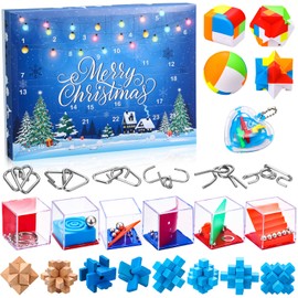 Leitee 24 Pieces Advent Calendar 2025 for Kids 24 Days of Christmas Countdown Calendar Brain Teaser Puzzles Metal Wire Puzzles Toy Brain Challenge Games Xmas Gifts for Boys Girls Teens Adults