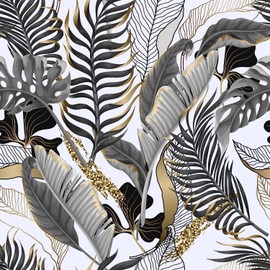 COKCOKR Modern Black/Gray/Gold Peel and Stick Wallpaper Tropical Banana Leaf Self Adhesive Waterproof Wallpaper Removable Decorative Vinyl Wallpaper for Living Room Bedroom Cabinets 17.71" X 118.1"