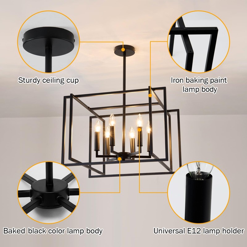 UOFUS 6-Light Black Farmhouse Chandelier Geometric Industrial Ceiling Light Fixtures