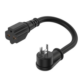 12AWG Right-Angle Plug Adapter 90-Degree 15Amp to 20Amp 1FT, 15 Amp Household Plug to 20 Amp T Blade Adapter Extender, Nema 5-15P to 5-15R/5-20R, 5-15P to 6-15R/6-20R, Angled 15A to 20A Extension cord