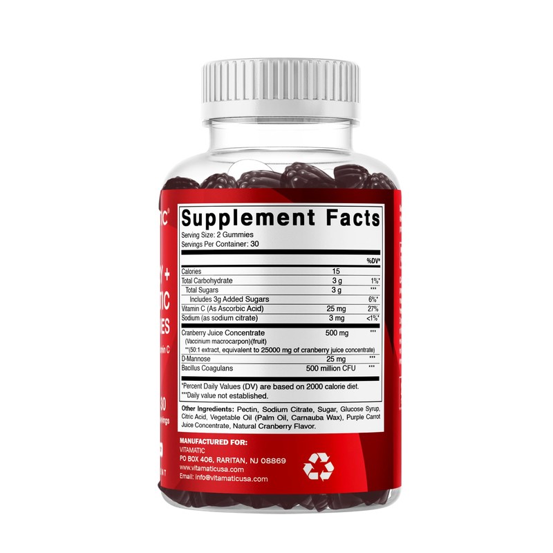 Vitamatic Vegan Cranberry Gummies with D-Mannose, Probiotics & Vitamin C