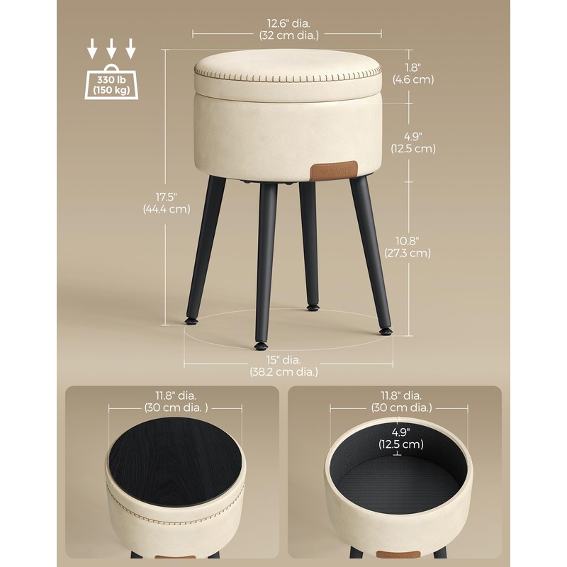 VASAGLE EKHO Collection - Storage Ottoman, Vanity Chair Stool, Synthetic