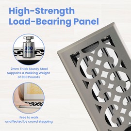 Howeall 4x8 Inches Heavy Duty WalkSNle Floor Register Easy Adjust Air Supply Lever Floor Vents - Charlotte Design - Vent Cover for Home Floor - Satin Nickel