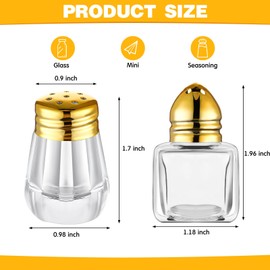 Zopeal 50 Set Mini Salt and Pepper Shakers Small Bulk Clear Individual Seasonings Tiny Spice Shakers for Kitchen Wedding Picnic, 2 Styles(Gold Lids)