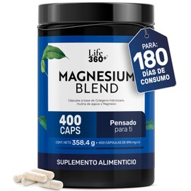 LIFE 360 Magnesium Blend  Óxido, Glicinato, Gluconato y Citrato 400 caps                                                                              