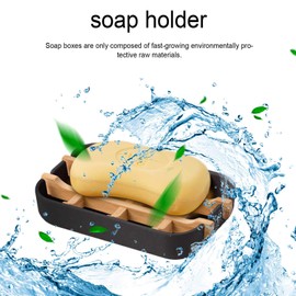 ProTaper Soap Box, Natural Soap Dish, Bamboo Wooden Soap Holder, Self-Draining, Double Layer Bamboo Wood Soap Dish Craft for Kitchen Bathroom Sponge Soap (Black)