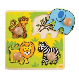 Bigjigs Toys Wooden Peg Puzzle Safari - Quality Peg Puzzle for 1 Year Old, Fine Motor Skills Toys for Babies & Toddlers, First Animal Jigsaw Puzzle