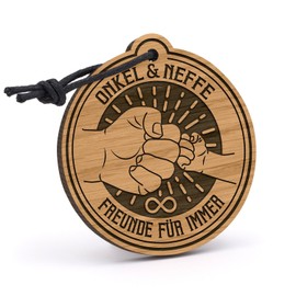 Fashionalarm Wooden Keyring with "Uncle and Nephew" - Friends Forever with Engraving | Birthday Gift Idea for Birth Baby Boy, brown