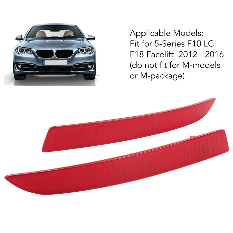 1 Pair Rear Bumper Reflector 63147318556 Red Housing Strong Retroreflection