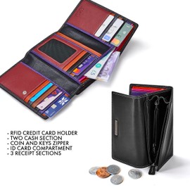 Woodland Leathers 100% Genuine Leather Ladies Purse and Wallet for Women, Multi Card Holder RFID Blocking Purses for Women with Coin Zipper Pocket and Cash Compartment