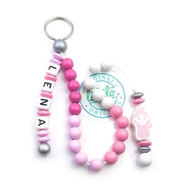 Lalalo Girls' Beaded Counting Keychain with Name, Chain for Primary School / First School / Learning Resources Count up to 20 with Key Ring, 20
