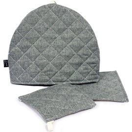 Kuai Tea Cozy Pot Mat, Set of 3, Tea Cozy Teapot Cover, Antique Scandinavian Style, Stylish, Solid Color, Quilting, 10.6 x 8.7 inches (27 x 22 cm) (Gray)