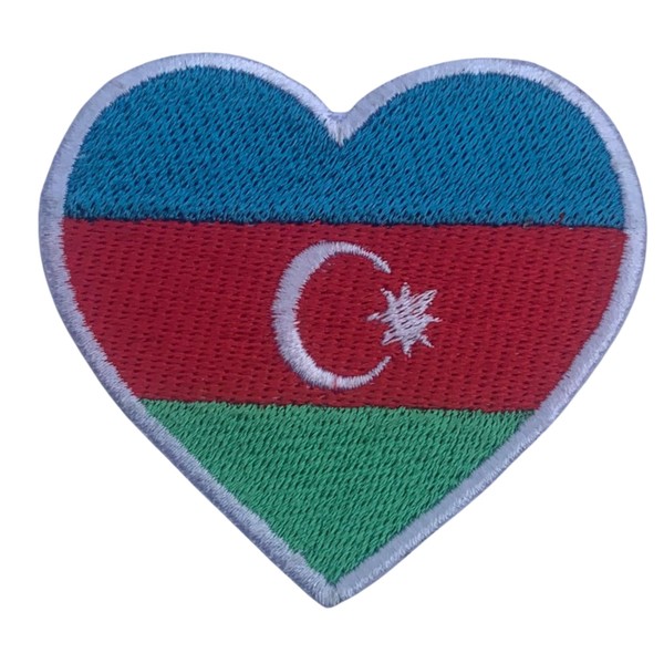 Bebuz Azerbaijan Embroidered Heart Flag Iron On Sew On National