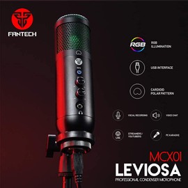 Fantech PC USB Microphone RGB Light with Adjustable Tripod Recording Condenser Computer Microphone (MCX01)