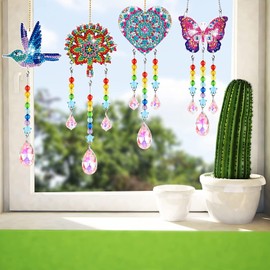 Jiosdo Arts and Crafts Kits for Kids Age 7 8 9 10, DIY Diamond Art Girls Gift with Crystal Pendant,5D Diamond Painting Wind Chimes (6 PCS)