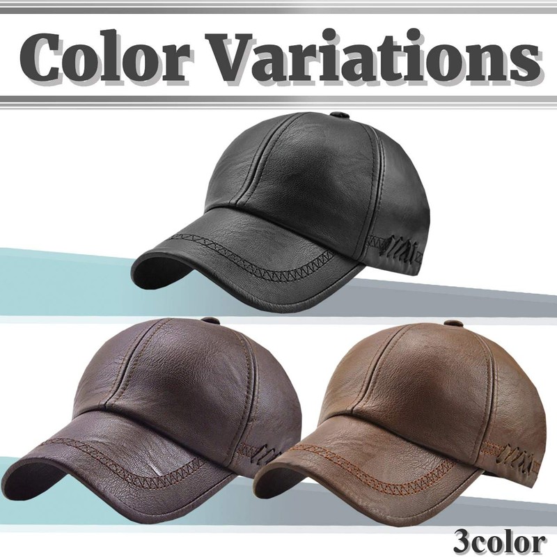 BUZZxSELECTION CAP059 Men's Leather Cap, Hat, Stylish, Leather, Synthetic Leather,