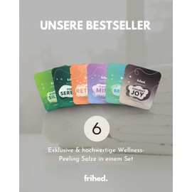 frihed. Wellness Salt Mix - Salt Scrub for Men and Women - Shower and Body Scrub for Sauna, Shower & Bath - 6 Fragrances - Gift Idea for Aromatherapy