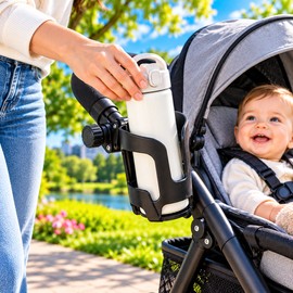 Adjustable Stroller Cup Holder for Drinks – 360° Rotating Bottle Cage with Clamp for Strollers & Bicycles