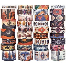 Mooker 34 Rolls Washi Tape Set, Western Cowboy Themed Vintage Washi Tape for Journaling, Decorative Tape for DIY Crafts, Scrapbooking Supplies, Art Tape for Bullet Journal, Junk Journal