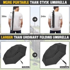 ZOMAKE Compact Golf Umbrella 62 Inch - Automatic Foldable Large Travel Golf Umbrellas Windproof Double Canopy Vented, Collapsible Golf Umbrella for Men Women(Black)