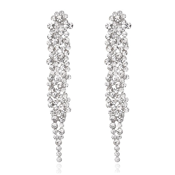EVER FAITH Statement Earrings Rhinestone Crystal Banquet Long Chandelier Dangle