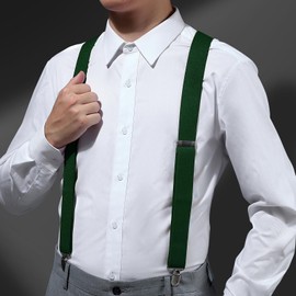 KOOELLE Suspenders for Men Heavy Duty Tuxedo Dress Pants 1.4 inch Green Solid Adjustable Elastic Y Back Mens Suspenders for Jeans