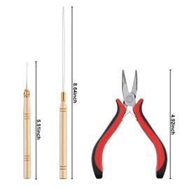 Hair Extension Kit Pliers Pulling Hook Needle Sewing Bead Device Tool and 600 Pieces Silicone Lined Micro Rings for Tinsel and Feather Hair Extensions or Removal (Black, Blonde and Brown Beads)