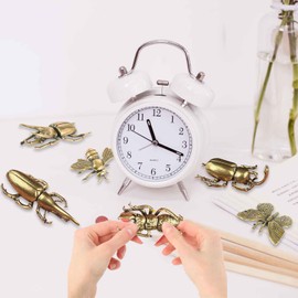 SnowOwl 6PCS Vintage Brass Gold Bee Beetle Decorations Statues Sculpture Solid Metal Animal Insect Ornament Miniature Figurines Long Horn Bug for Home Office Garden Desktop Decor (Bronze-3)