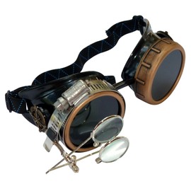 Steampunk Victorian Style Goggles Rave Glasses with Compass Design and double Ocular Loupe