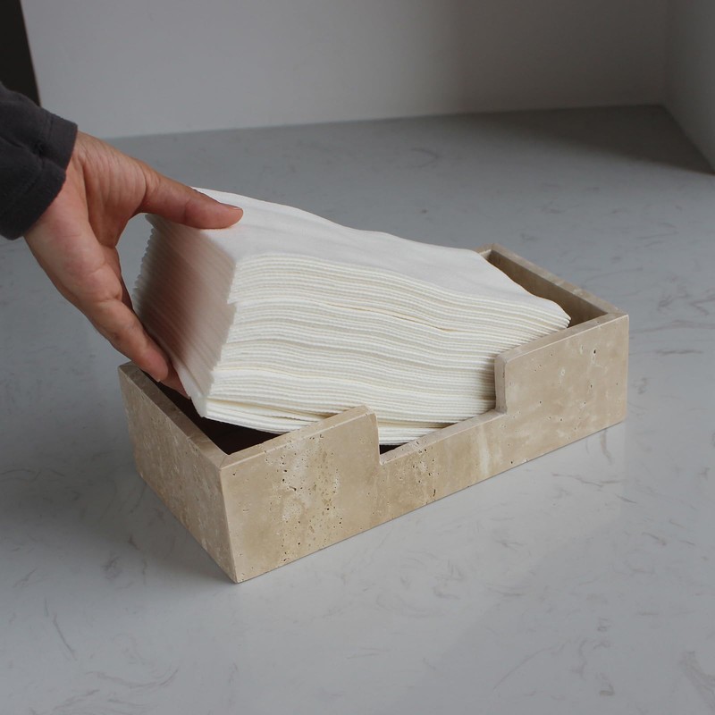 Natural Travertine Napkin Holder 9.8"x4.9"x2.8", Guest Towel Holder, Paper Hand