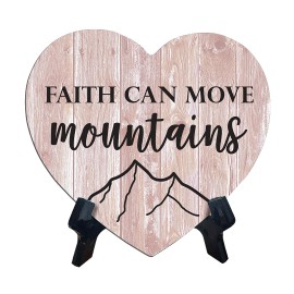 Signs ByLITA Sign ByLITA Heart Faith can move mountains, Wood Color, Table Sign (6"x5")