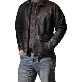H2ZEE Mens Leather Jacket Black | Real Leather Biker Jacket With Distressed Exterior | Motorcycle Clothing For Vintage Styling