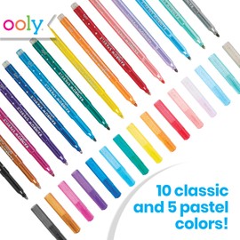 Ooly Rainbow Sparkle Glitter Markers [Set of 15], Includes 5 Pastel Markers & 10 Classic Color Markers, Glittery & Sparkling Markers for Kids, 2mm Nib Medium Sized Lines [GLITTER VARIETY PACK New Gen]
