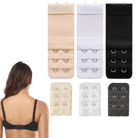Pack of 6 Bra Extenders, Bra Extension 3 Rows, 2 Hooks, 3 Hooks, Soft Elastic Bra Closure Extender, Elastic Bra Extender with Travel Case for Girls Women Pregnant Women (Black, White, Skin Colour), 1