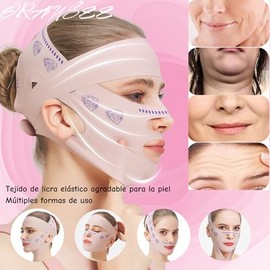 Faja Facial 2 en 1 Reutilizable - Doble Banda Ajustable con Tecnologa V-Lifting, Elimina Papada y Flacidez en 30 Minutos, Material Transpirable para  