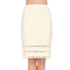 MANCYFIT Half Slips for Women Underskirt Dress Extender Lace Trim Knee Length Midi Skirt 19-26" Length Beige XX-Large