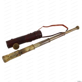 US HANDICRAFTS Handmade Vintage Brass Telescope | East India Company 1818 Tracker Spyglass Replica, 32” Antique Maritime Telescope in Hand-Stitched Leather Case | Nautical Decor, Collector’s Souvenir