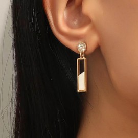 Cimenexe Bohemian Enamel Square Dangle Earrings Gold Crystal Circle Square Drop Earrings Round CZ Circle Stud Earrings White Geometric Square Earrings Jewellery for Women, Zinc, No Gemstone