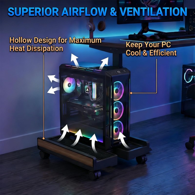 Adjustable CPU Stand,Ventilated PC Stand for Floor/Carpet/Under Desk, 110LBS Computer