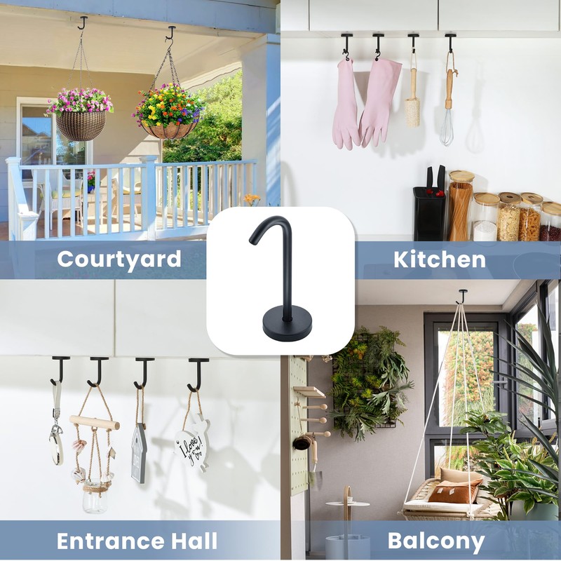 Mooche 4Pcs Ceiling Hooks Black,Ceiling Hook for Hanging Plants, 107MM